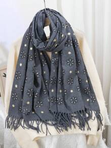 1 件女式仿羊绒花卉印花流苏长围巾 - 彩色 - 查看 10