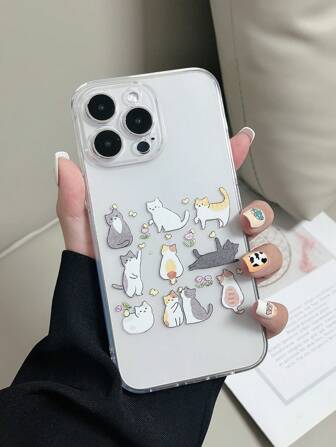 1pc Colorful Painted Cute Cat Transparent TPU Anti-Fall Phone Case, Compatible With IPhone 15/15pro/15plus/15promax/16/16pro/16plus/16promax, Galaxy S23 Ultra/A14/A24, Redmi Note12pro, Pixel 8/8 Pro