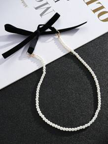 1 chiếc Vòng cổ ngọc trai giả nơ độc đáo thời trang dành cho nữ, Phụ kiện vòng cổ nơ sáng tạo cao cấp có thể điều chỉnh, Quà tặng lý tưởng - Nhiều màu - Xem 4