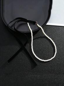 1 chiếc Vòng cổ ngọc trai giả nơ độc đáo thời trang dành cho nữ, Phụ kiện vòng cổ nơ sáng tạo cao cấp có thể điều chỉnh, Quà tặng lý tưởng - Nhiều màu - Xem 6