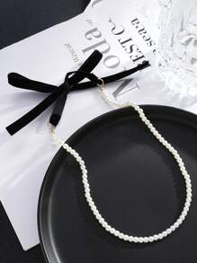 1 chiếc Vòng cổ ngọc trai giả nơ độc đáo thời trang dành cho nữ, Phụ kiện vòng cổ nơ sáng tạo cao cấp có thể điều chỉnh, Quà tặng lý tưởng - Nhiều màu - Xem 1