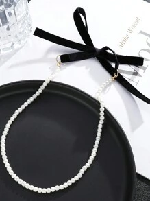 1 chiếc Vòng cổ ngọc trai giả nơ độc đáo thời trang dành cho nữ, Phụ kiện vòng cổ nơ sáng tạo cao cấp có thể điều chỉnh, Quà tặng lý tưởng - Nhiều màu - Xem 3