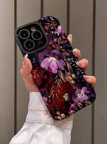 1 件复古深紫色花卉和垂直条纹仿皮防震软手机壳，适用于 iPhone 和 15/15 PLUS/15 PRO/15 PRO MAX - 彩色 - 查看 3