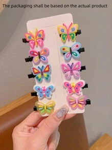 10pcs Girls Cute Butterfly Decor Hair Clips (Colors May Vary) - Multicolor - View 5