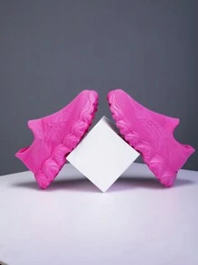 女士玫瑰红轻便运动鞋，透气系带，舒适防滑厚底，休闲运动跑步鞋 - 玫紅色 - 查看 2