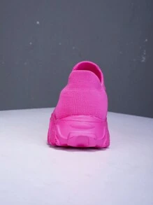 女士玫瑰红轻便运动鞋，透气系带，舒适防滑厚底，休闲运动跑步鞋 - 玫紅色 - 查看 5