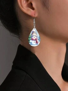 1 对冬季雪人 PU 皮革吊坠耳环女士圣诞耳环节日耳环新潮耳环珠宝配饰圣诞耳环 - 彩色 - 查看 3