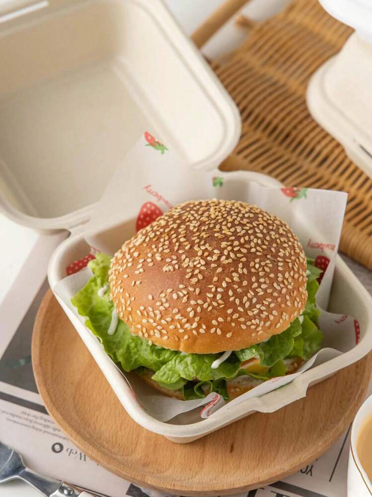 10pcs Lunch Boxes - Microwave Friendly, Square Pulp Food Containers Suitable For Burgers And Cakes, Burger Lunch Box, Croissant Cake Box - Multicolor - View 4