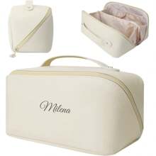 Bolsa de maquillaje personalizada para novia - Caja de almacenamiento de cosméticos de piel sintética personalizada con gran capacidad, adecuada para mujeres, ideal como regalo para damas de honor y Navidad, bolsa de maquillaje, accesorios de viaje