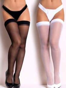 1/2 双 30D 芯纺透明大腿袜，女式弹性透视简约过膝袜 - 彩色 - 查看 1