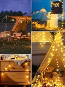 1串8种灯光模式USB供电家居装饰LED球形灯串,室内房间装饰灯,卧室墙面装饰LED灯串,适用于婚礼装饰、生日派对装饰、露营帐篷装饰、户外装饰灯、花园装饰、庭院装饰球形灯串 - 白色 - 查看 7