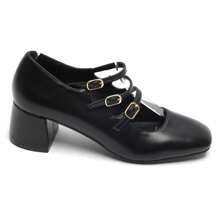 Elegant Multi-Strap Pumps - Gold And Black Finish, Comfortable Block Heel - Black - View 2
