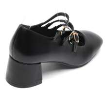 Elegant Multi-Strap Pumps - Gold And Black Finish, Comfortable Block Heel - Black - View 4