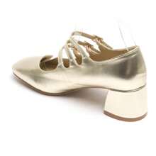 Elegant Multi-Strap Pumps - Comfortable Block Heel - Gold - View 3