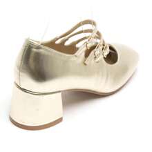 Elegant Multi-Strap Pumps - Comfortable Block Heel - Gold - View 4