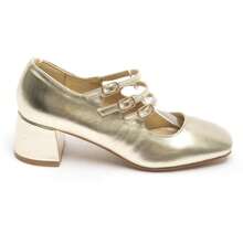 Elegant Multi-Strap Pumps - Comfortable Block Heel - Gold - View 2