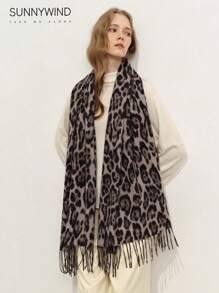 1pc Women's Leopard Print Polyester Elegant Versatile Warm Scarf, Suitable For Daily Use - Grey - View 5