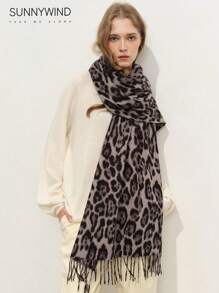 1pc Women's Leopard Print Polyester Elegant Versatile Warm Scarf, Suitable For Daily Use - Grey - View 6
