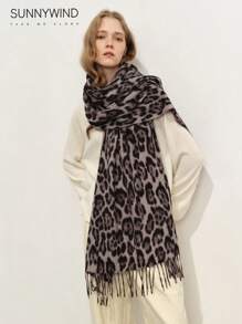 1pc Women's Leopard Print Polyester Elegant Versatile Warm Scarf, Suitable For Daily Use - Grey - View 4