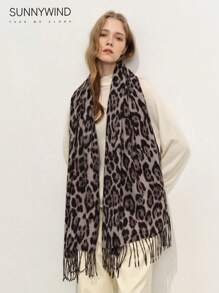 1pc Women's Leopard Print Polyester Elegant Versatile Warm Scarf, Suitable For Daily Use - Grey - View 1