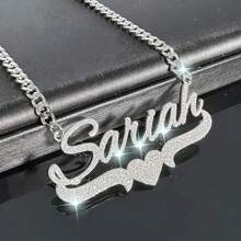 1 chiếc vòng cổ và hoa tai tên tùy chỉnh bằng vàng hồng bạc - Mặt dây chuyền hình trái tim bằng thép không gỉ Personalglitter - Hoa tai vòng lớn - Trang sức thời trang cho phụ nữ không cần mạ - Lý tưởng làm quà tặng Giáng sinh và trang phục dự tiệc Lễ Tạ ơn Giáng sinh - Bạc - Xem 5