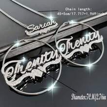 1 chiếc vòng cổ và hoa tai tên tùy chỉnh bằng vàng hồng bạc - Mặt dây chuyền hình trái tim bằng thép không gỉ Personalglitter - Hoa tai vòng lớn - Trang sức thời trang cho phụ nữ không cần mạ - Lý tưởng làm quà tặng Giáng sinh và trang phục dự tiệc Lễ Tạ ơn Giáng sinh - Bạc - Xem 4