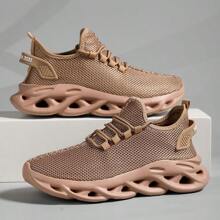 女士舒适跑步鞋低帮轻便休闲情侣鞋透气柔软时尚防滑透气纯色运动鞋 - 卡其色 - 查看 3