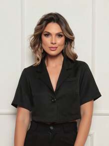 Short Sleeve Cropped Shirt For Summer - màu đen - Xem 2