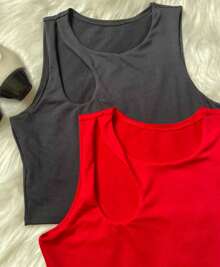 BIA KIT WITH 2 WOMEN'S CROPPED TOPS IN SUPLEX FABRIC WITH HOLE DETAIL ON THE SHOULDER, SUMMER - 紅色 - 查看 4