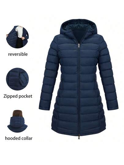 Risissida Women's Mid-Length Hooded Jacket, Reversible Design, Suitable For Daily Wear And Commuting, Comfortable Autumn Item With Pockets