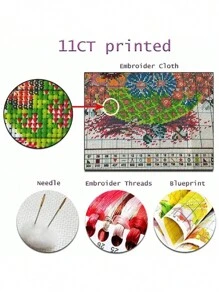 1 套矮人图案十字绣绘画套件，DIY 针线艺术，11CT 十字绣布画工艺品，手工十字绣印花套装材料，适用于家居墙壁装饰和礼物（无框架） - 彩色 - 查看 8