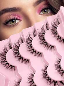 5 对装透明带状睫毛纤细睫毛自然假睫毛化妆适合日常佩戴仿貂皮睫毛 - 黑色 - 查看 1