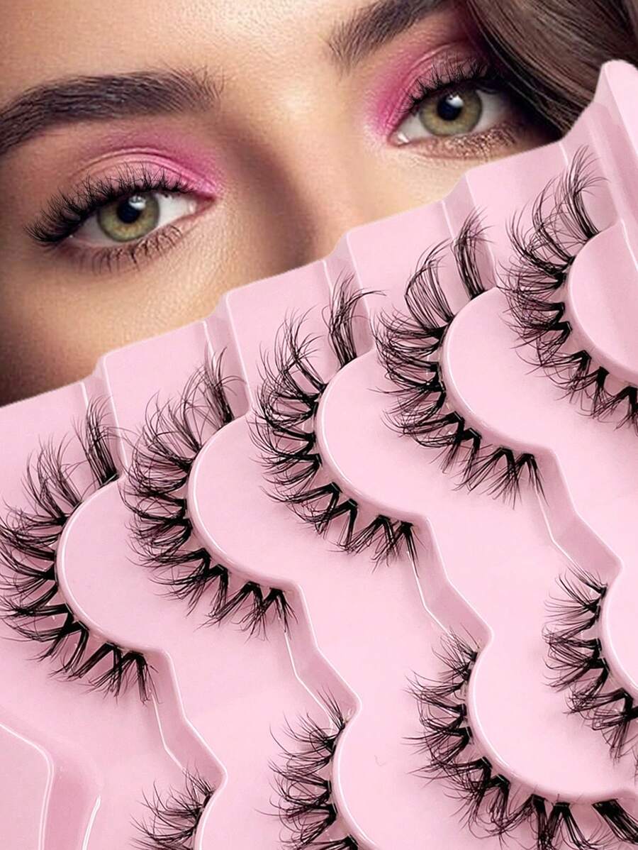 5 对装透明带状睫毛纤细睫毛自然假睫毛化妆适合日常佩戴仿貂皮睫毛 - 黑色 - 查看 1