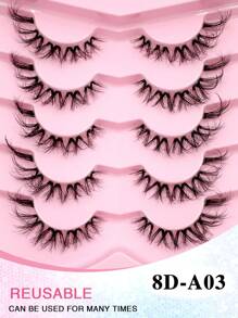 5 对装透明带状睫毛纤细睫毛自然假睫毛化妆适合日常佩戴仿貂皮睫毛 - 黑色 - 查看 5