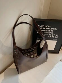 1 件复古大容量优雅多用途通勤腋下包女士 - 咖啡棕 - 查看 11