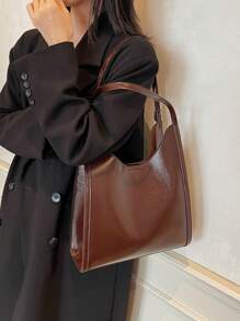 1 件复古大容量优雅多用途通勤腋下包女士 - 咖啡棕 - 查看 4