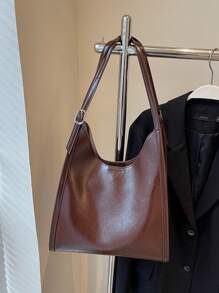 1 件复古大容量优雅多用途通勤腋下包女士 - 咖啡棕 - 查看 9