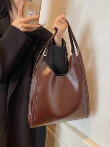 1 件复古大容量优雅多用途通勤腋下包女士 - 咖啡棕 - 查看 6