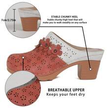 Ecetana Women's Red High-Heeled Mules, Platform Sandals For Women Comfortable Wedge Sandals, Hollow Out Design, Perforated Closed Toe Slip On Sandals. Perfect For Casual Outdoor Sandals, Women's Slide Sandals With Heel Cushion Dress Shoes Casual Summer. - Đỏ - Xem 2