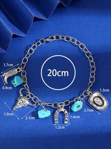 1 chiếc mũ cao bồi phong cách miền Tây cổ điển, giày bốt, vòng tay mặt dây chuyền kim loại màu ngọc lam, phù hợp cho phụ nữ đeo hàng ngày - Nhiều màu - Xem 6