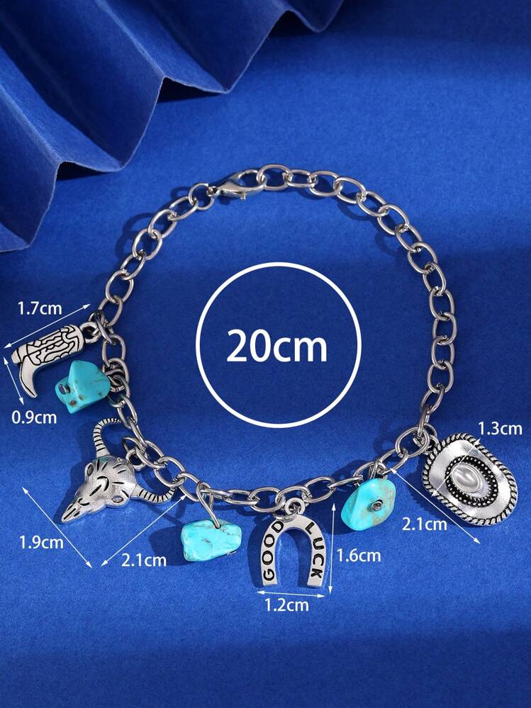 1 chiếc mũ cao bồi phong cách miền Tây cổ điển, giày bốt, vòng tay mặt dây chuyền kim loại màu ngọc lam, phù hợp cho phụ nữ đeo hàng ngày - Nhiều màu - Xem 6