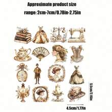 1 包复古中世纪绅士与少女装饰贴纸，创意复古中世纪绅士与少女手工贴纸，适用于剪贴簿、日记、相册、照片、学校 DIY、装饰文具用品 - 金色 - 查看 5