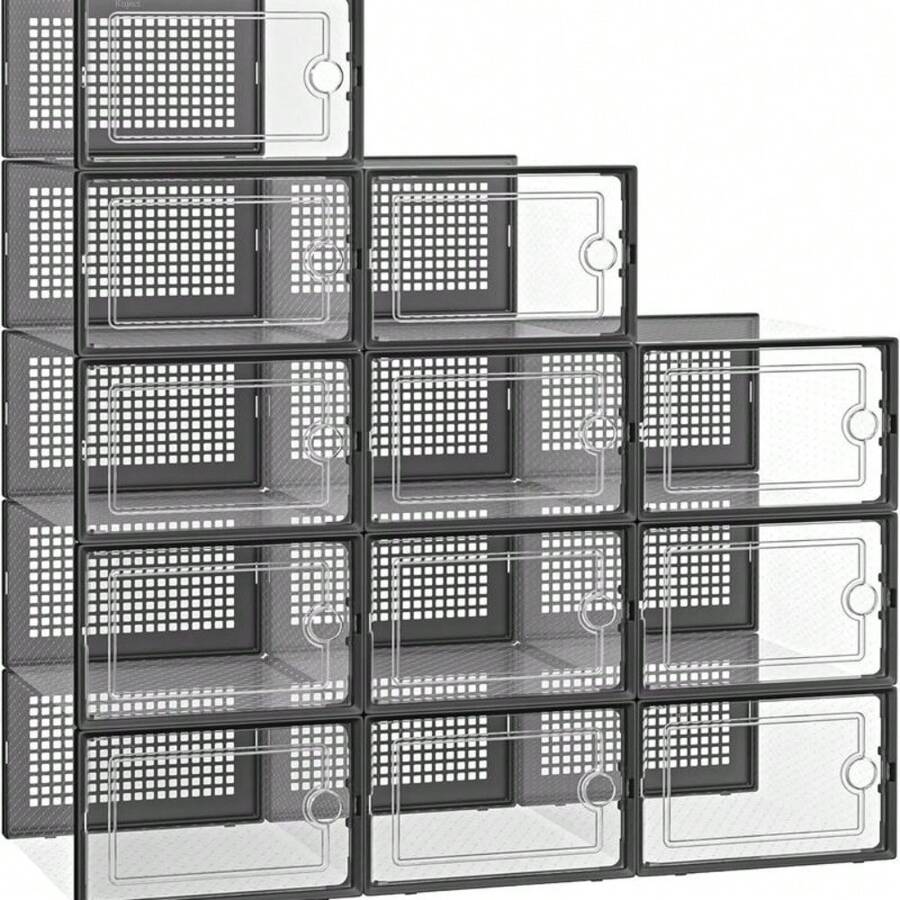 Shoe Organizers Storage Boxes For Closet, 12 Pack Clear Plastic