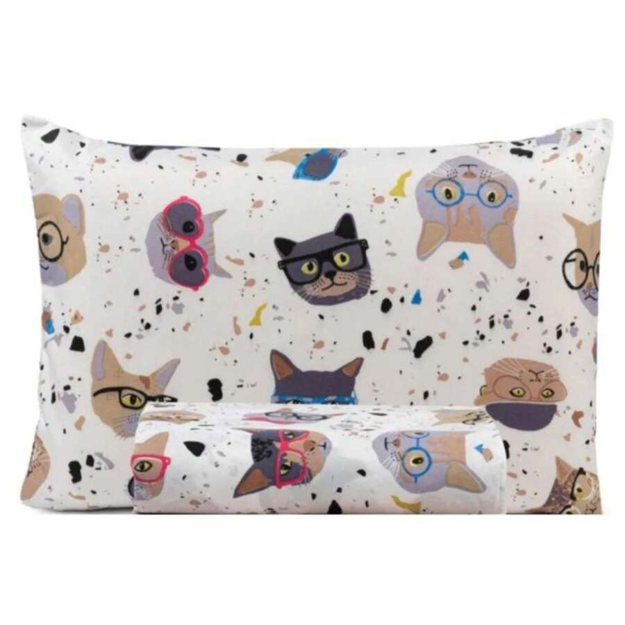 2-Piece Children's Sheet Set With Elastic Single, Fun Prints, For Men And Women - 戴護目鏡的小貓 - 查看 1