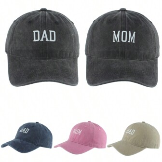 妈妈爸爸印花可调节棒球帽女士男士时尚复古水洗棒球帽户外运动透气遮阳帽