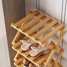 Madebyblanc 1pc Bamboo No-Installation Folding Shoe Rack, Suitable For Dining Room, Entryway, Bedroom, Living Room - Ginger - View 2