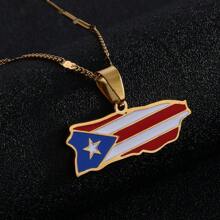 Puerto Rico Landkarten-Flaggen Anhänger Halsketten aus Edelstahl in Gold-/Stahlfarbe, patriotischer Schmuck für Puerto Ricaner - PR-PD - Übersicht 2