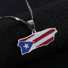 Puerto Rico Landkarten-Flaggen Anhänger Halsketten aus Edelstahl in Gold-/Stahlfarbe, patriotischer Schmuck für Puerto Ricaner - PR-PD - Übersicht 6