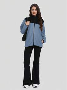 SUPEKYKO Women's Plain Fleece Front Zip-Up Long Sleeve Casual Jacket - Blue - View 6