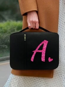 1 件圣经袋，首字母印刷 A-Z，圣经封面，圣经架，便携整理袋，带拉链和口袋，适用于标准尺寸圣经袋，用于圣经学习，圣经封面，花卉圣经盒，带手柄圣经袋，非常适合成人女性男性圣经学习（黑色）（拉链位置随机） - 黑色 - 查看 4